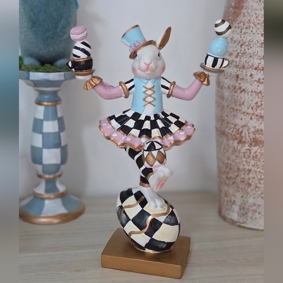 SOLD!! Whimsical , Hand-painted Rabbit with Checkered Pattern! - Picture 2 of 4